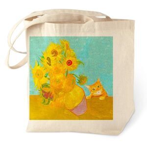 Orange Tabby Van Gogh Sunflowers Tote